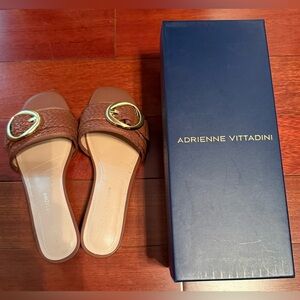Adrienne Vittadini Tan Slide Sandals with Gold Accent